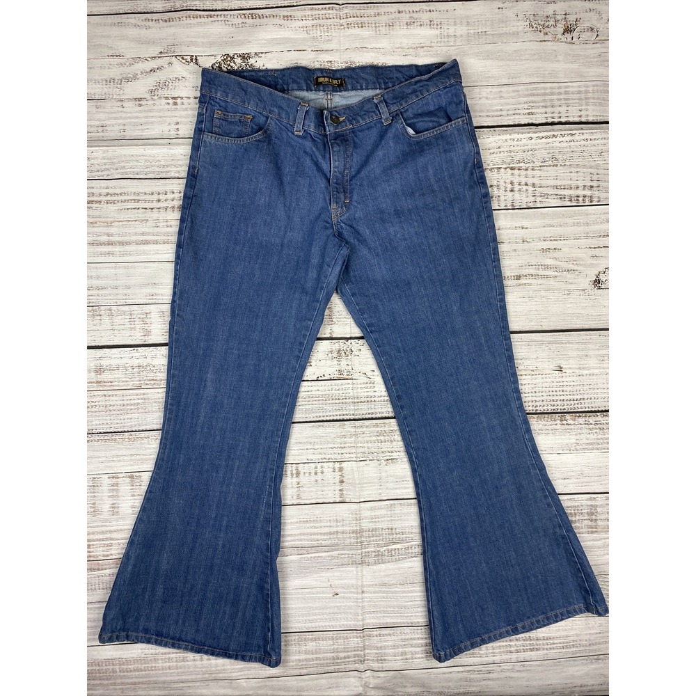 Run & Fly Size 36S Women's Flare Blue Jeans‎ Made In England Denim Bellbottom